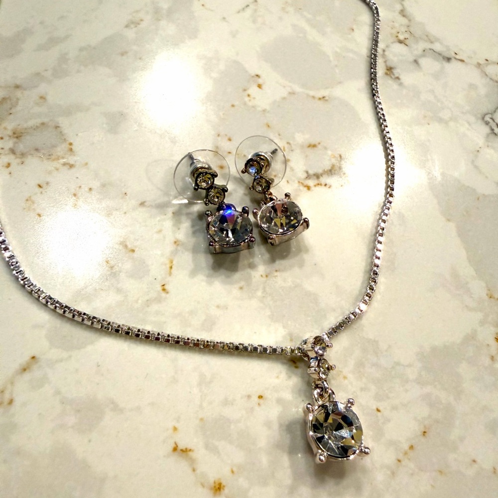 Silver Pendant Necklace and Earring Set